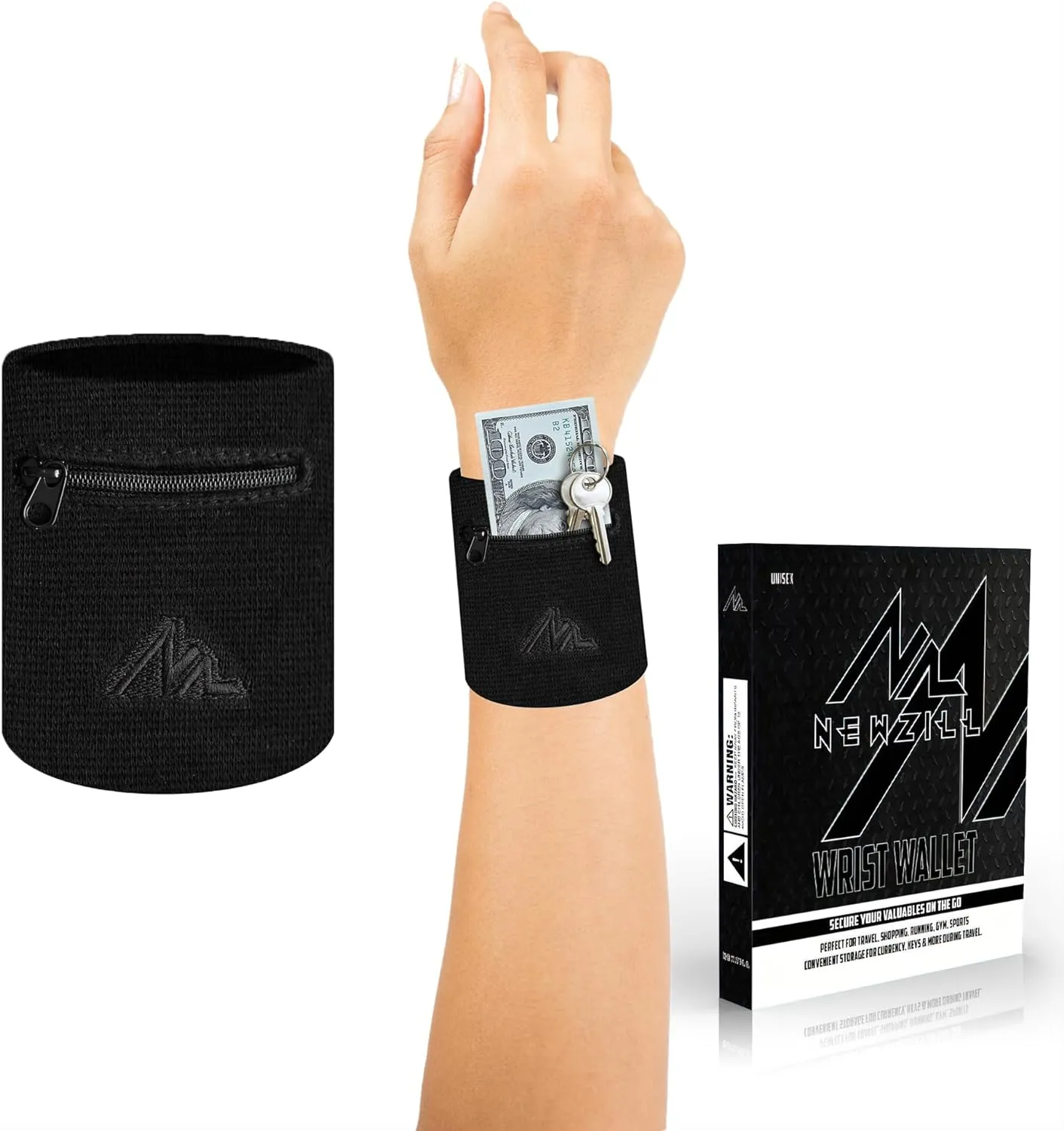 NEWZILL Wrist Wallet Wristband with Zipper - Cotton Sweatbands for Men & Women, Ideal for Sport, Running, Walking, Basketball, Football, Tennis, Hiking, Workout, and More