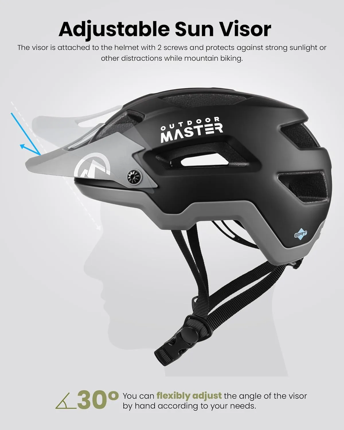 OutdoorMaster ERT Bike Helmet Adult Men and Women - Mountain Bike Helmet with Adjustable Sun Visor, 17 Vents, Removable/Washable Padding - Suitable for Mountain & Road Biking