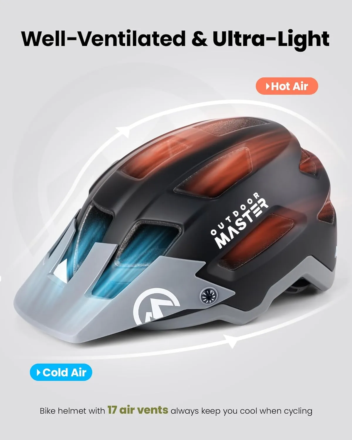 OutdoorMaster ERT Bike Helmet Adult Men and Women - Mountain Bike Helmet with Adjustable Sun Visor, 17 Vents, Removable/Washable Padding - Suitable for Mountain & Road Biking