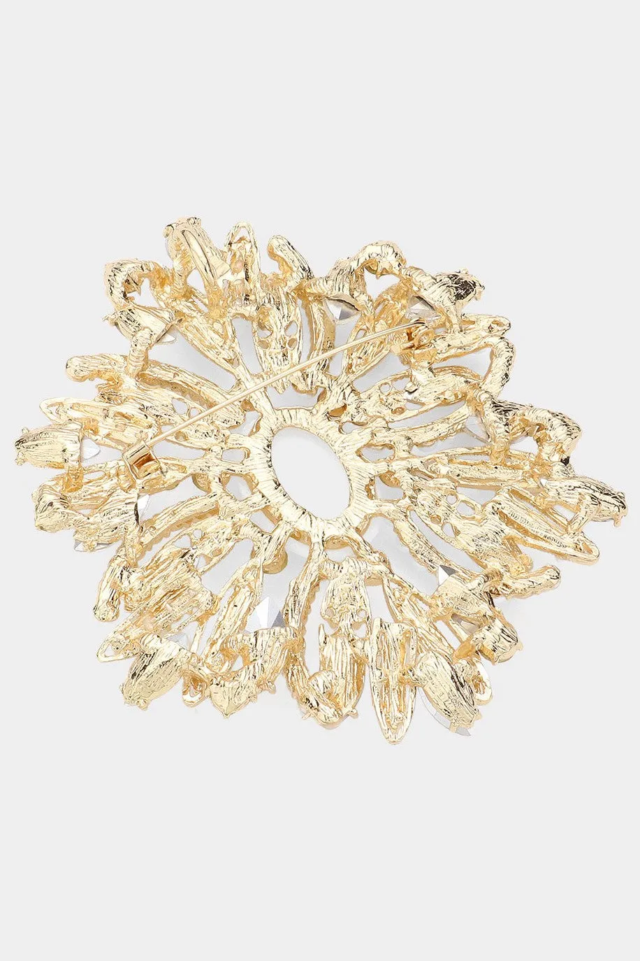 Pearl Pointed Round Stone Flower Pin Brooch - Gold
