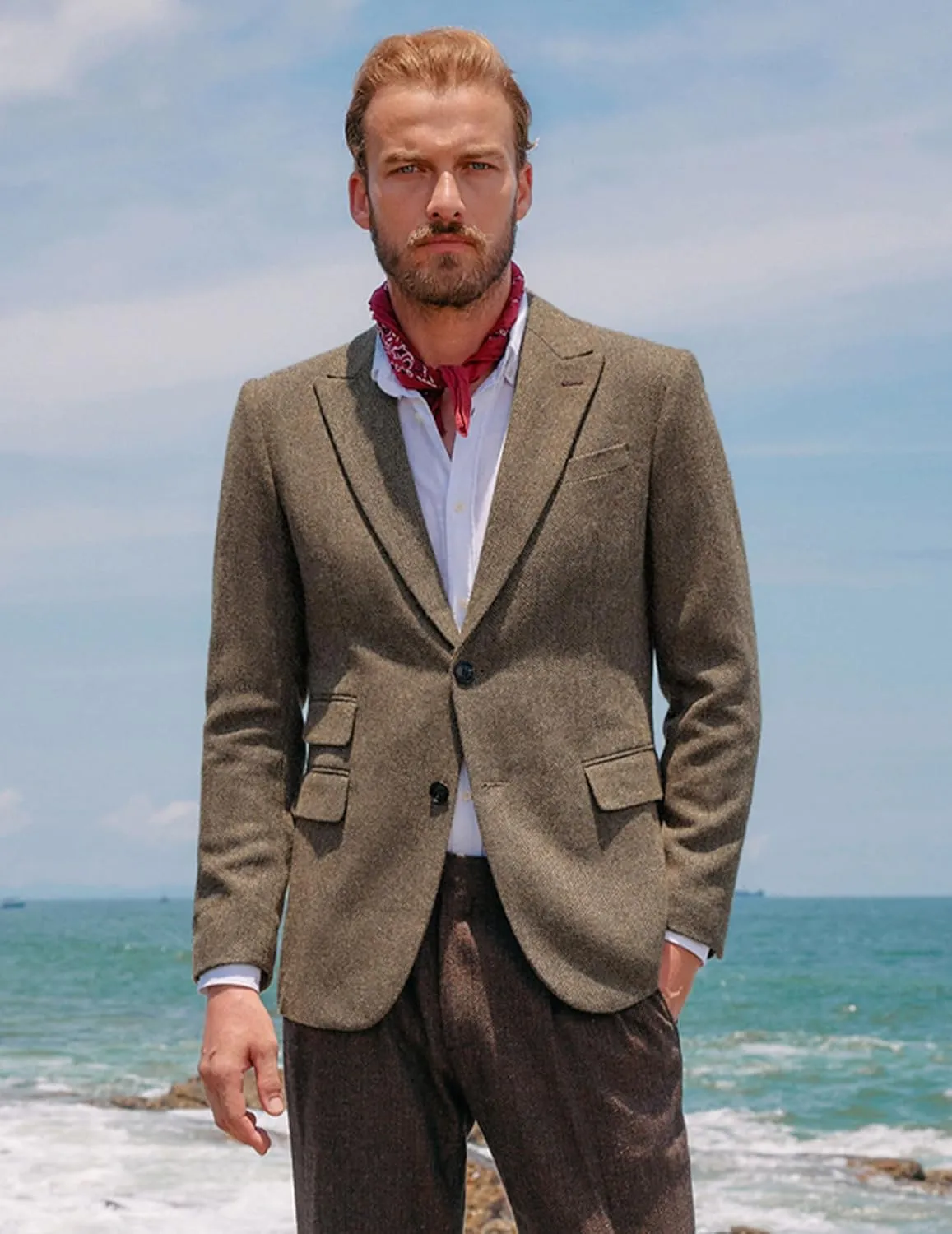 PJ PAUL JONES Men's Vintage Herringbone Tweed Blazers British Wool Blend Sport Coat Jacket
