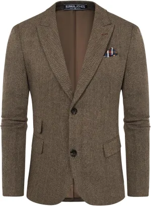 PJ PAUL JONES Men's Vintage Herringbone Tweed Blazers British Wool Blend Sport Coat Jacket