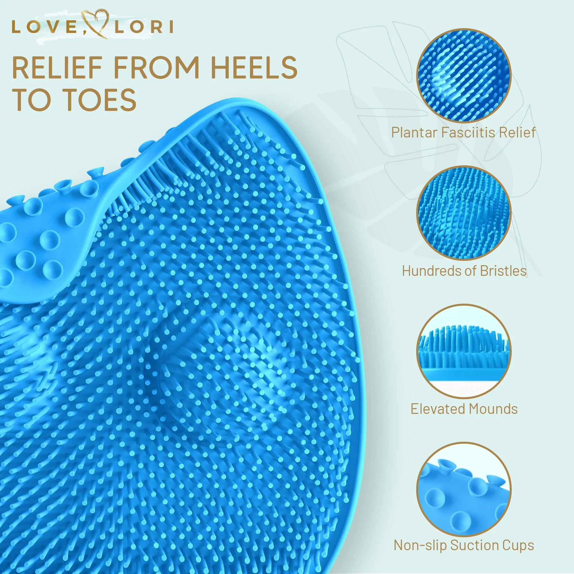 Plantar Fasciitis Relief Feet Scrubber by Love Lori - Foot Massager for Shower, Provides Heel & Foot Relief with Foot Massagers & Plantar Fasciitis Ball - Non-Slip & Suction Cups, Regular (Blue)