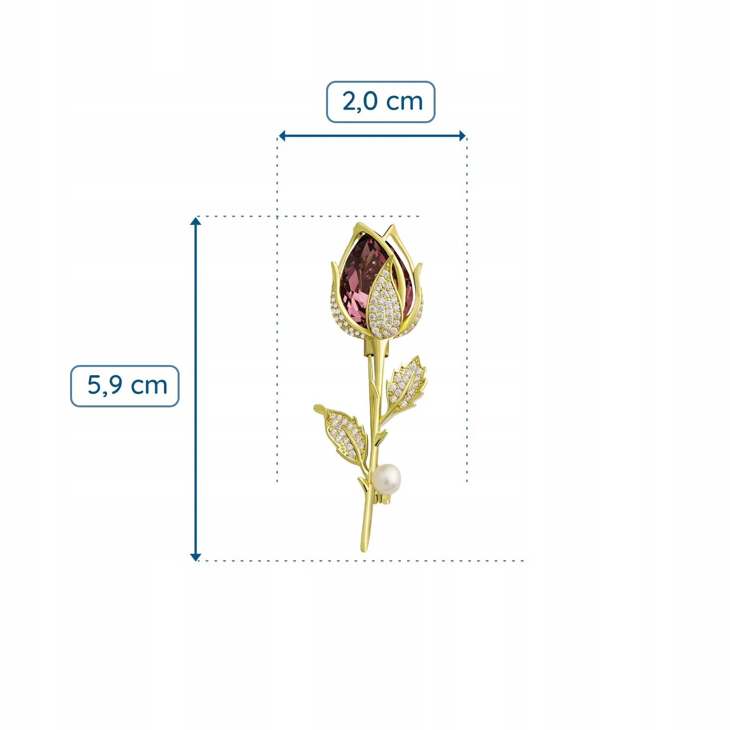 Rose with cubic zirconia and a pearl - 14K gold-plated brooch
