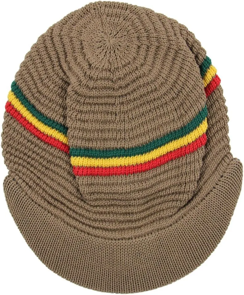 RW Knitted Cotton Rasta Skully Beanie Visor