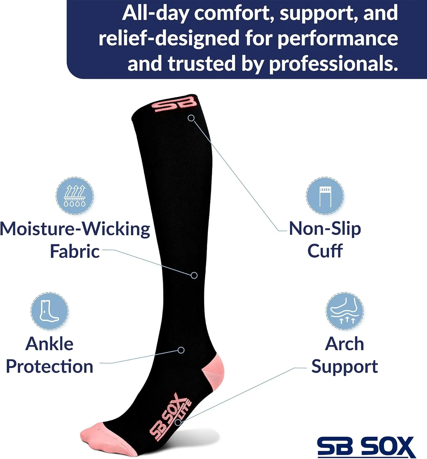 SB SOX Lite Compression Socks for Men & Women (15-20mmHg)  Best Compression Socks for Travel, Sports, and Daily Wear - XXL Sizes too!