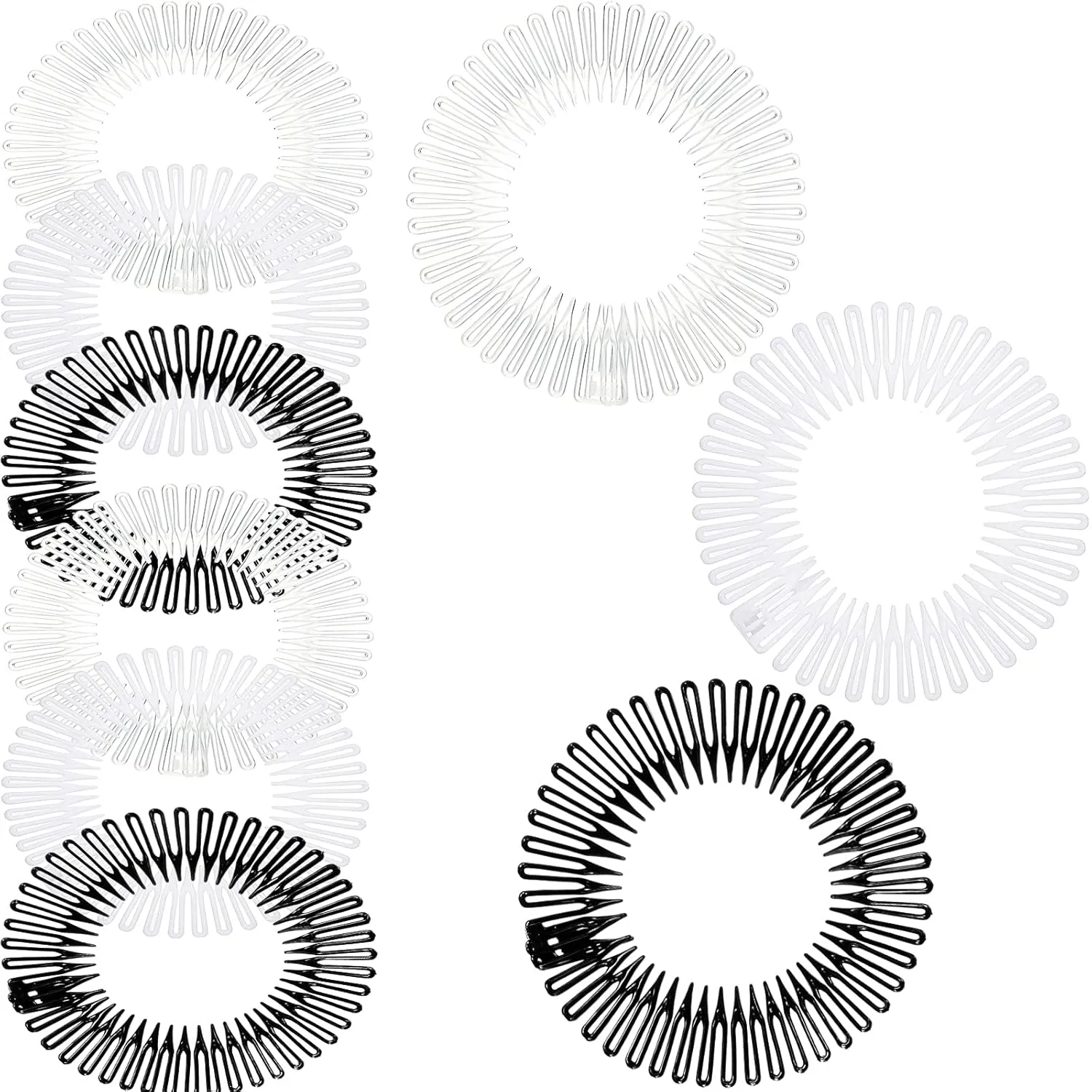 Shappy Hairband, 9 Pieces Full Circular Stretch Comb Flexible Plastic Circle Comb Stretch Hairband Headband Holder for Women Girls, 3 Colors (Black, White, Clear)