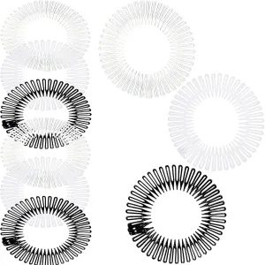 Shappy Hairband, 9 Pieces Full Circular Stretch Comb Flexible Plastic Circle Comb Stretch Hairband Headband Holder for Women Girls, 3 Colors (Black, White, Clear)