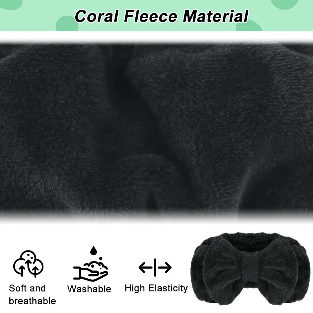 Shintop Spa Headband, Soft Carol Fleece Makeup Headband with Cute Bow Elastic Hairband for Washing Face Skincare Facial Mask ShowersBlack