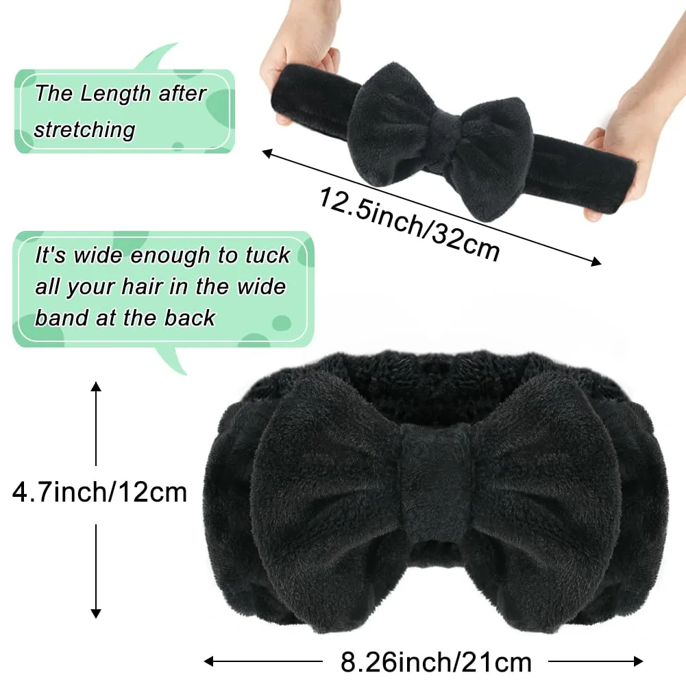 Shintop Spa Headband, Soft Carol Fleece Makeup Headband with Cute Bow Elastic Hairband for Washing Face Skincare Facial Mask ShowersBlack