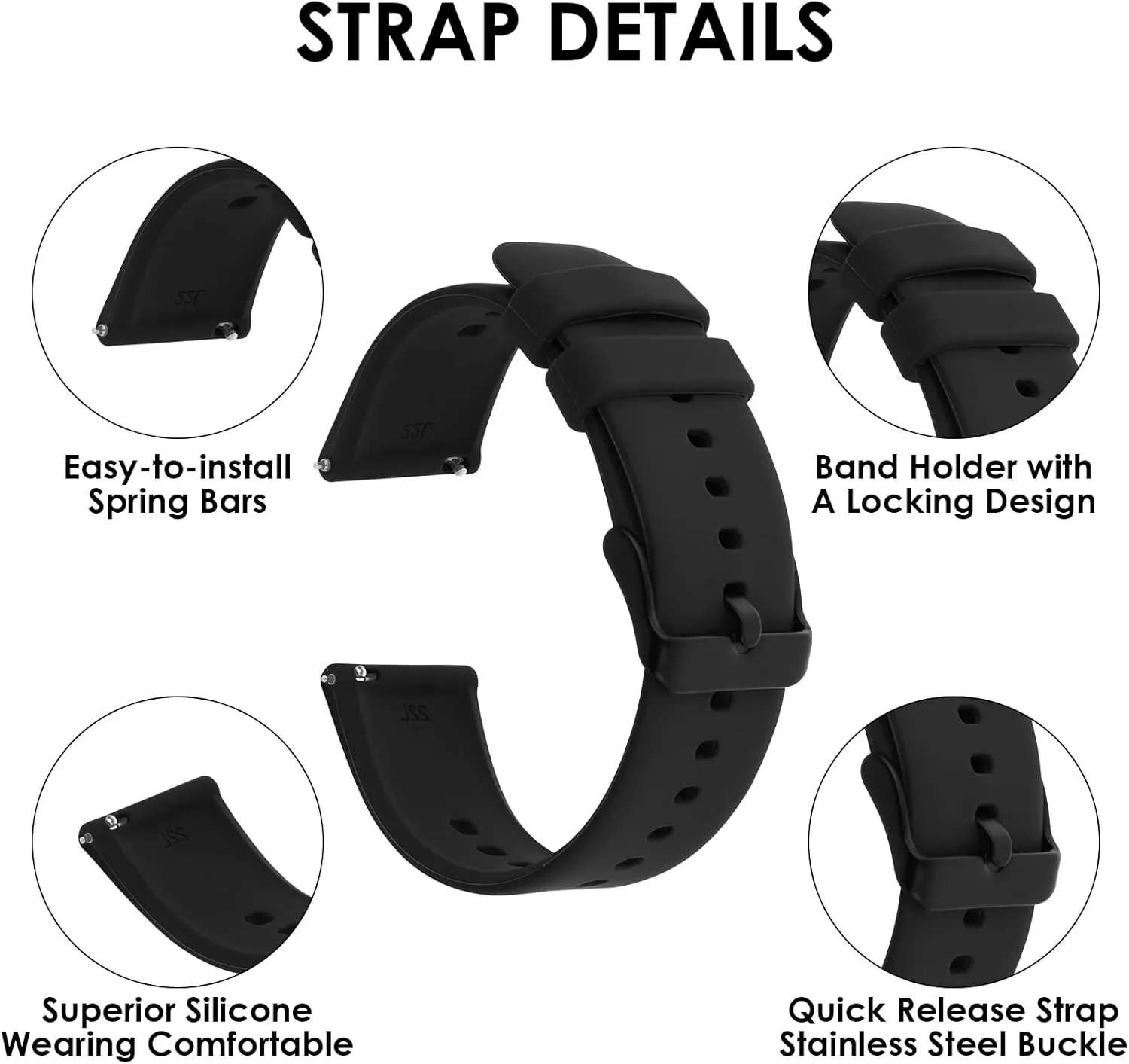 Silicone Watch Bands, Quick Release Waterproof Soft Rubber Replacement Straps with Silver Plated Stainless Steel Buckle Compatible with Smart Watch Sport Watch for Men Women