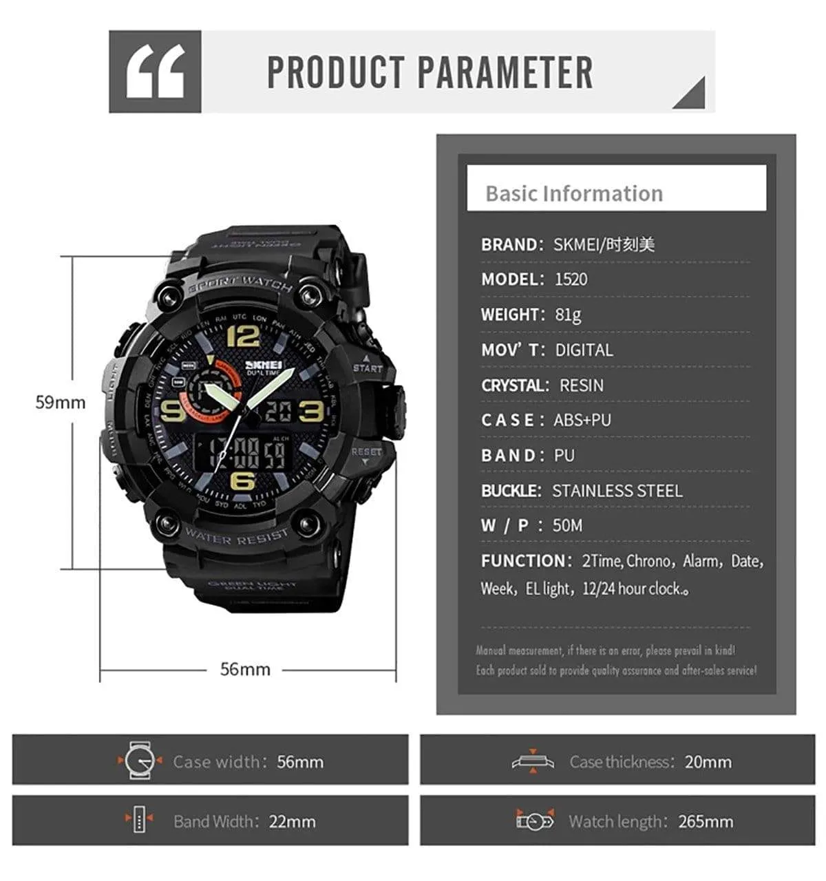 Skmei 1520 Original Analog Digital Multifunction watch for Men