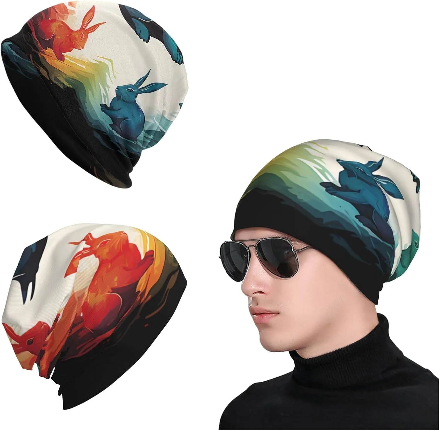 Slouchy Beanie Hat Casual Fashionable Hat Skull Cap Yellow Butterfly Flower Knit Hat for Women Man
