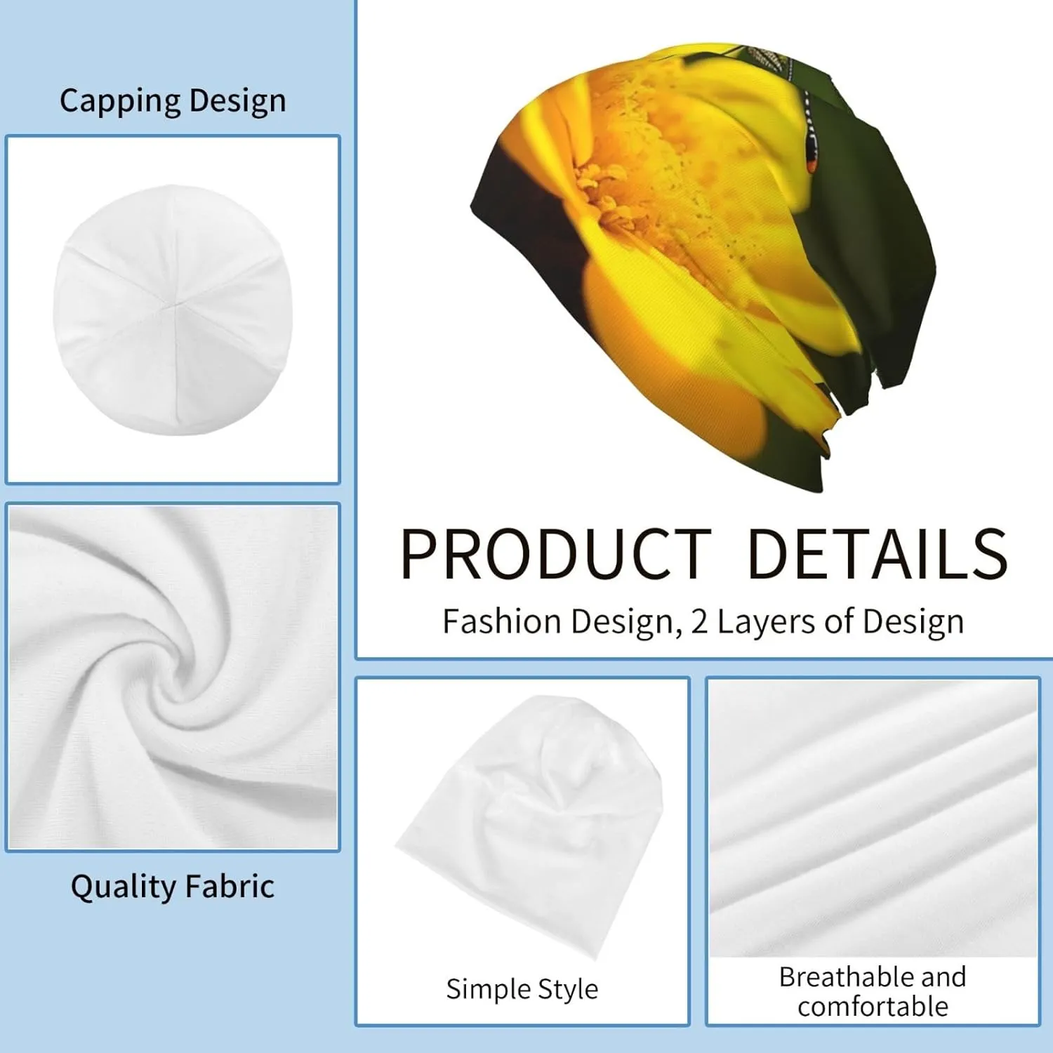 Slouchy Beanie Hat Casual Fashionable Hat Skull Cap Yellow Butterfly Flower Knit Hat for Women Man