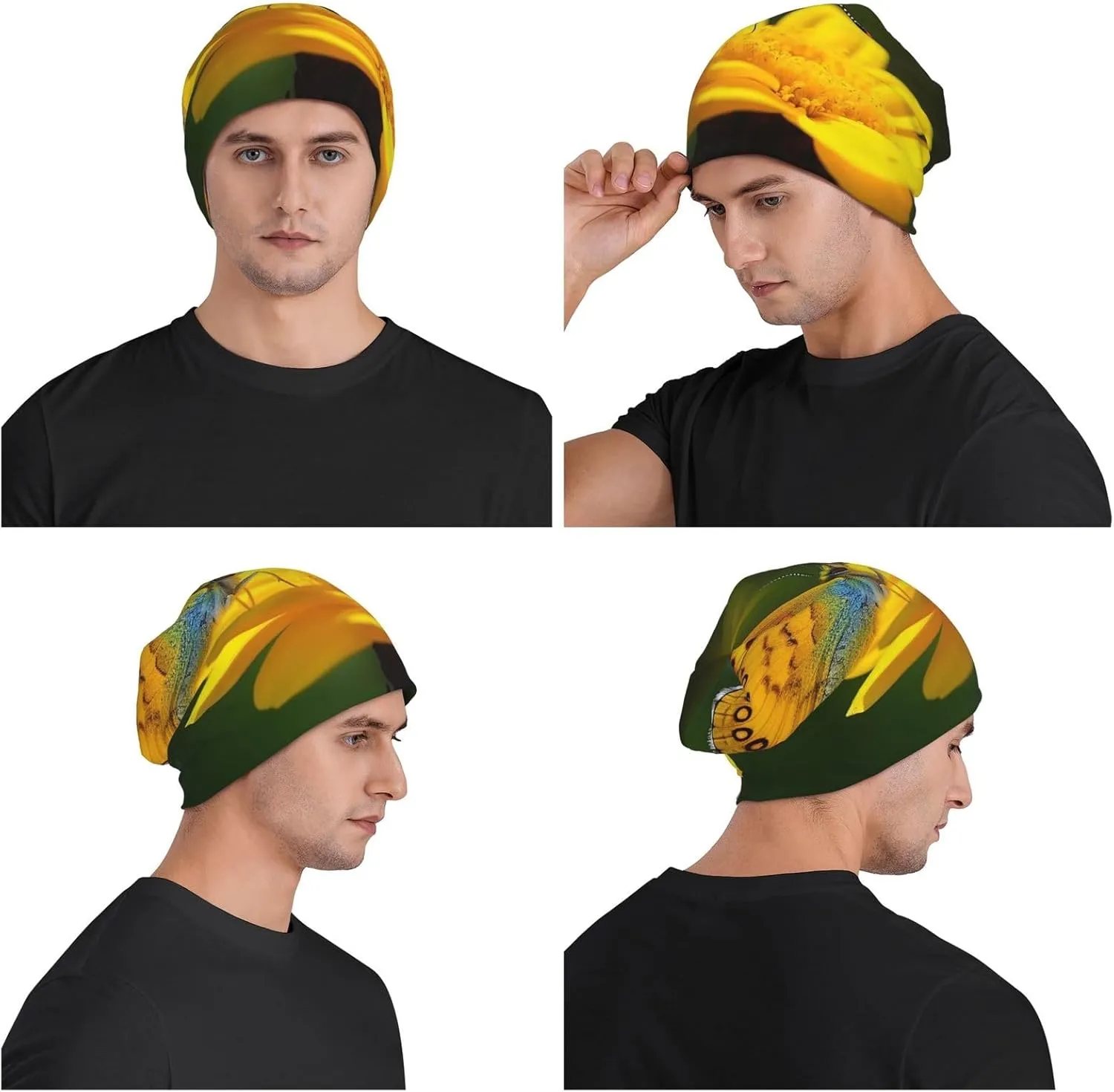 Slouchy Beanie Hat Casual Fashionable Hat Skull Cap Yellow Butterfly Flower Knit Hat for Women Man
