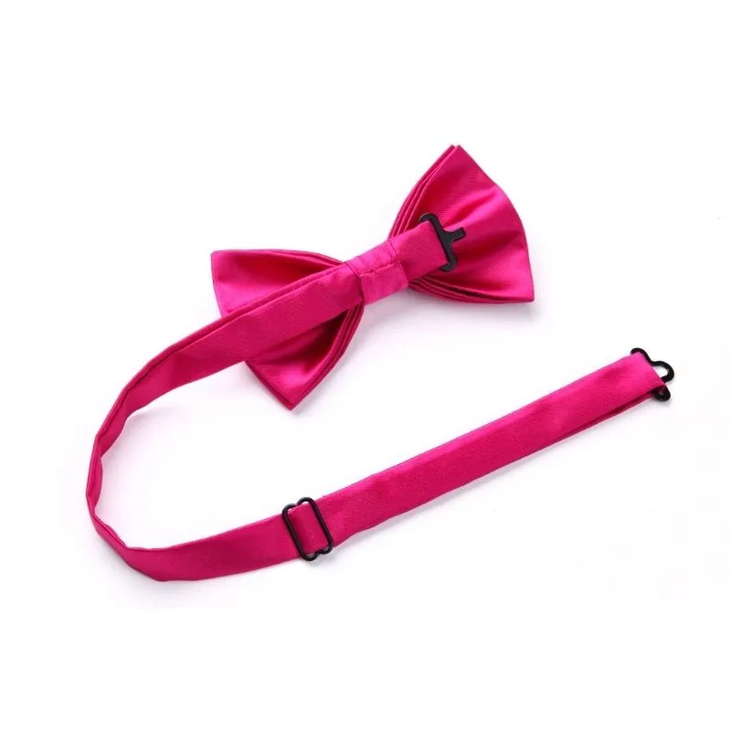 Solid Suspender Pre-Tied Bow Tie Handkerchief - A1- HOT PINK