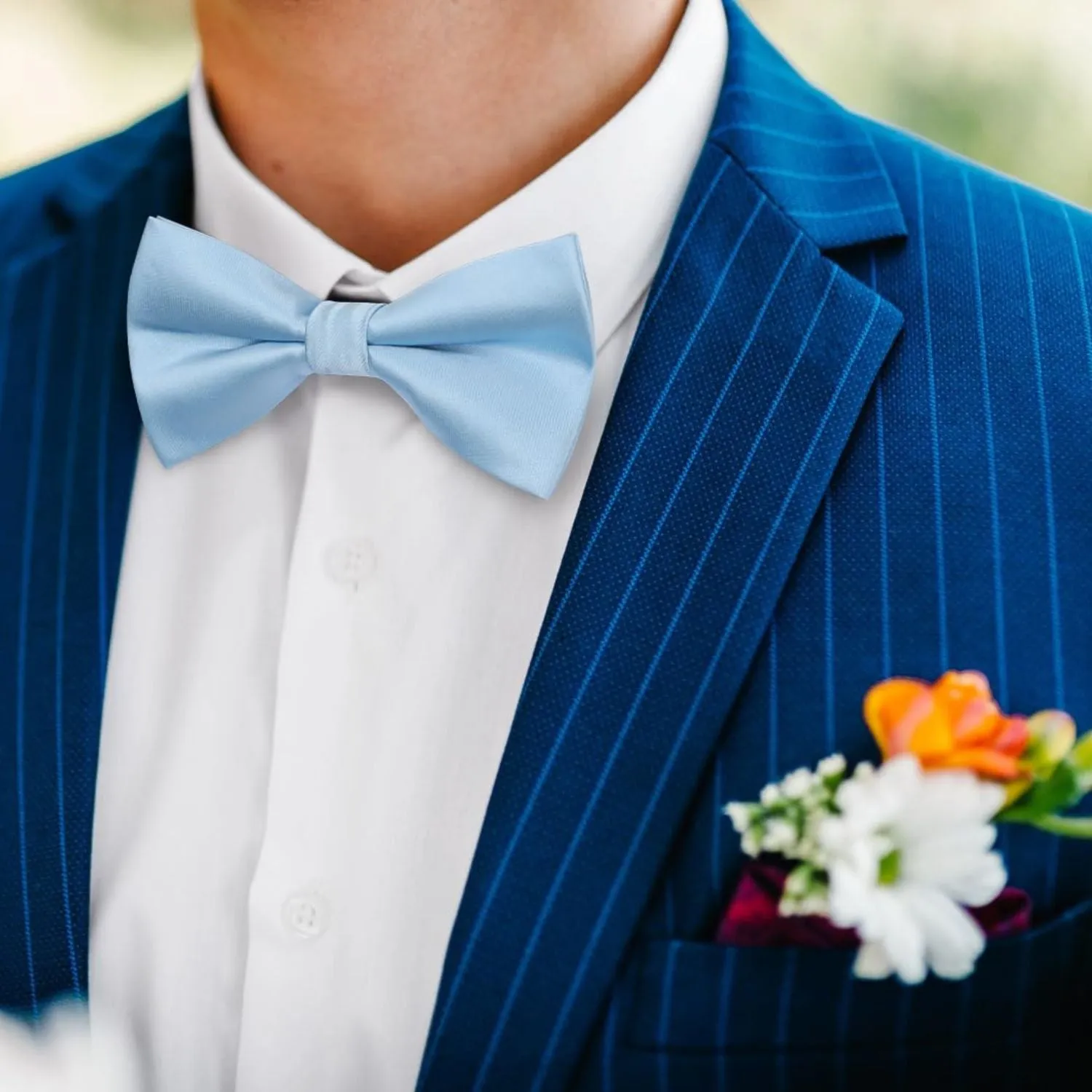 Solid Suspender Pre-Tied Bow Tie Handkerchief - A2-BABY BLUE