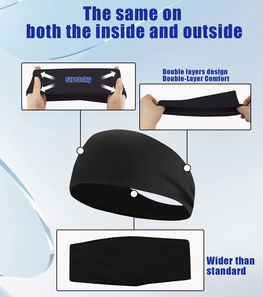 Sport Sweatbands for Men and Womem, 4 Pack, Summer Workout Headbands, Sweat Wicking Double-Layer Hairbands for Running