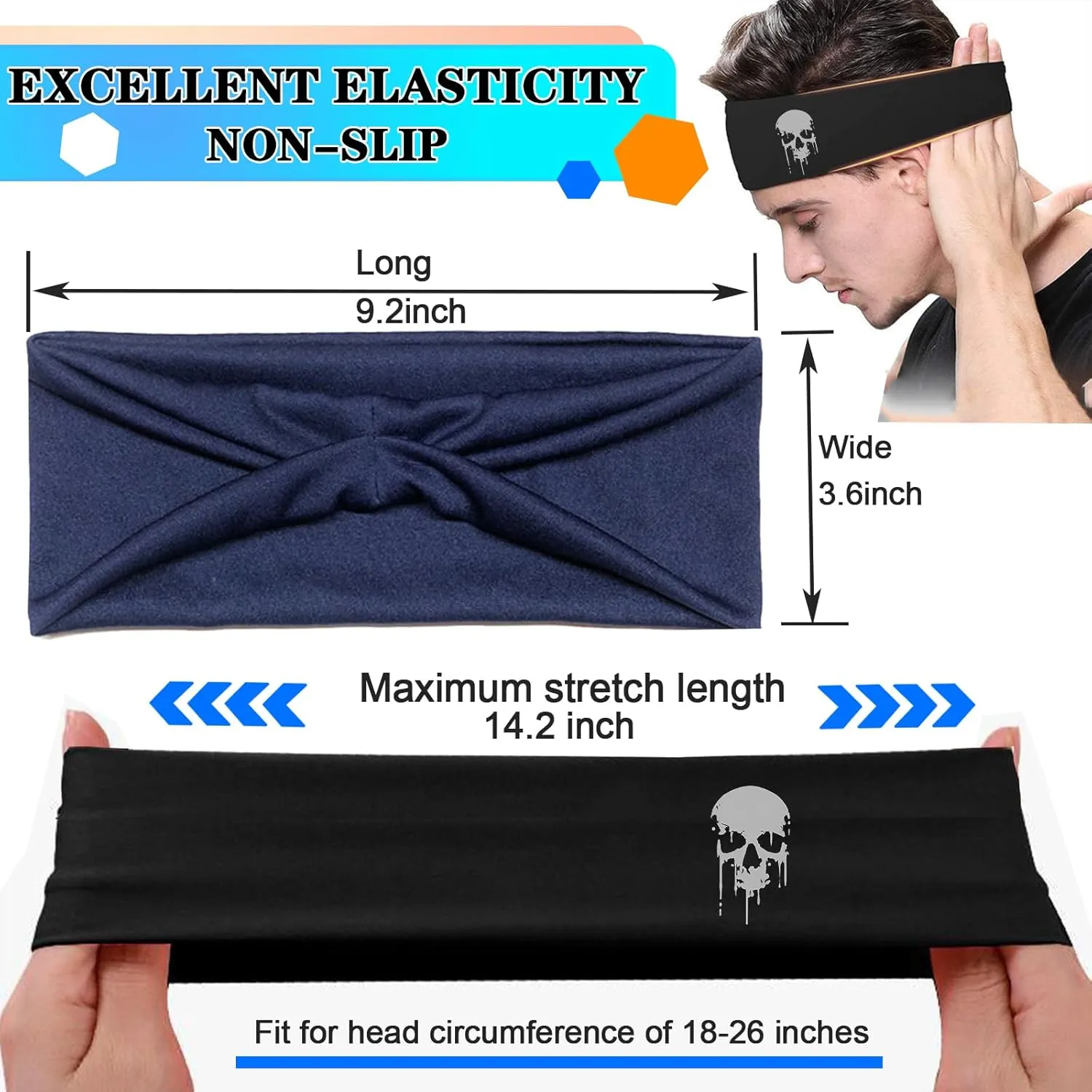 Sports Headbands for Men Sweatbands Sweat Bands Headbands Men 3pcs Workout Cooling Head Bands for Running Hairband for Tennis Football Gym Yoga