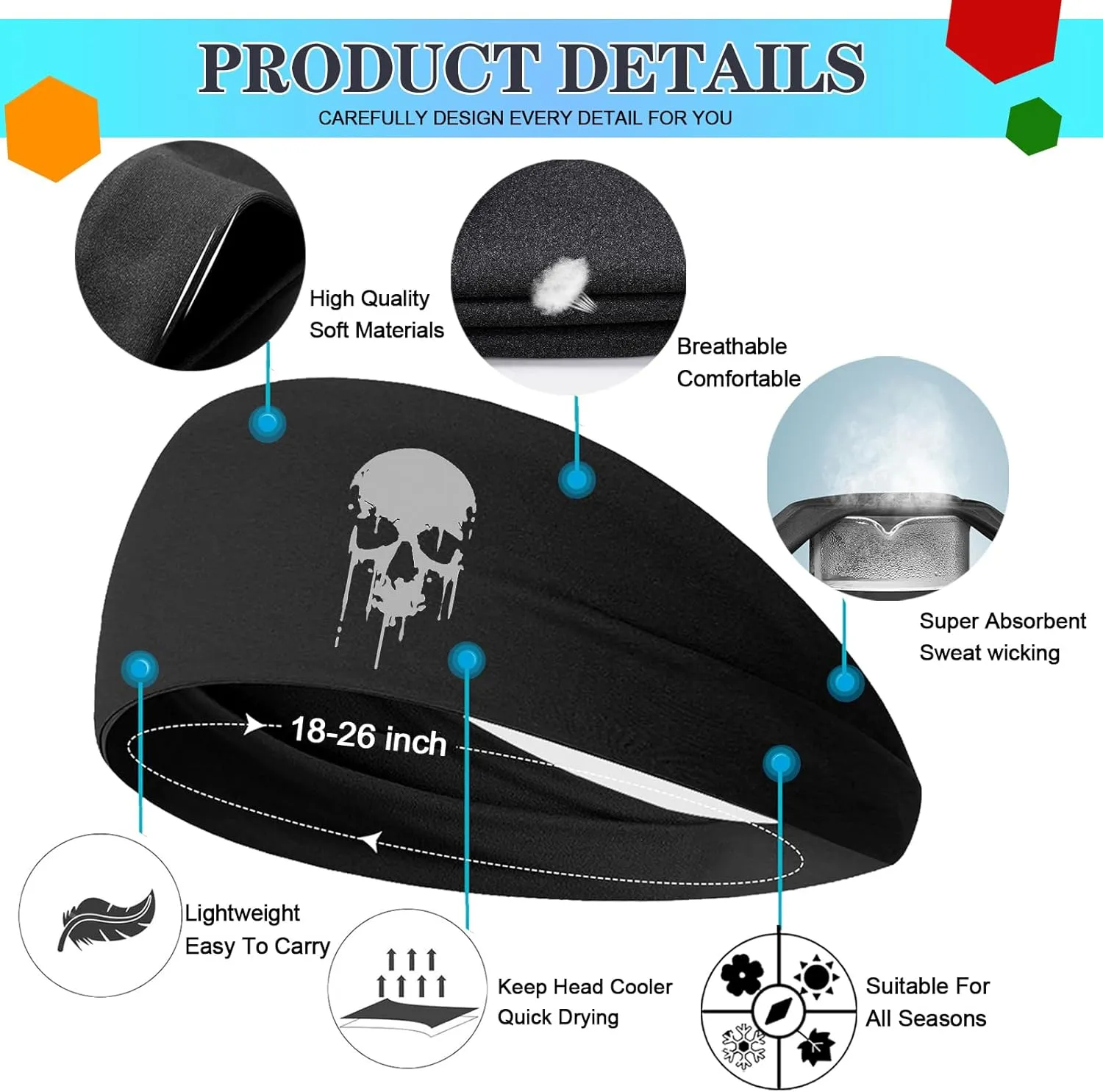 Sports Headbands for Men Sweatbands Sweat Bands Headbands Men 3pcs Workout Cooling Head Bands for Running Hairband for Tennis Football Gym Yoga