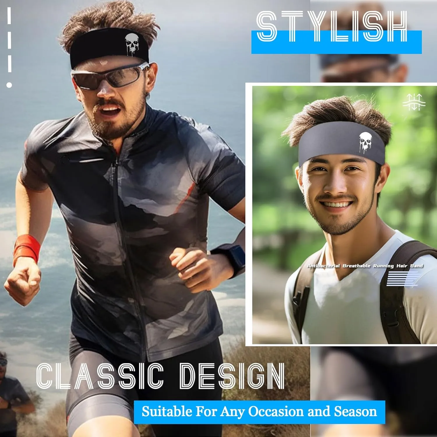 Sports Headbands for Men Sweatbands Sweat Bands Headbands Men 3pcs Workout Cooling Head Bands for Running Hairband for Tennis Football Gym Yoga