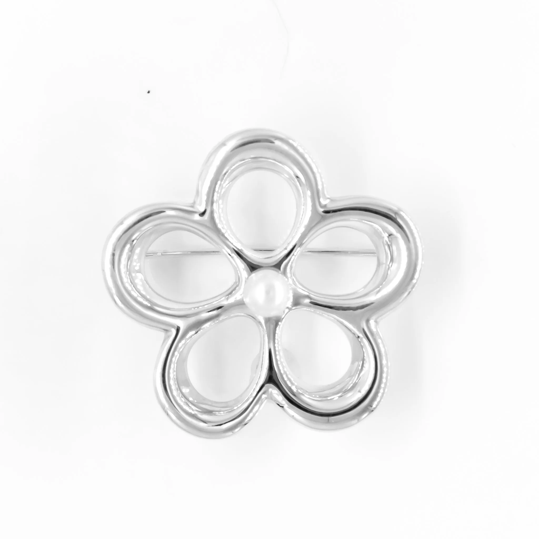 Sterling Silver Flower Brooch with Pearl