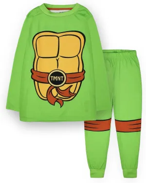 Teenage Mutant Ninja Turtles Boys Pajama Set | Kids Green Loungewear Long Sleeve T-Shirt & Long Leg Pants Complete PJs