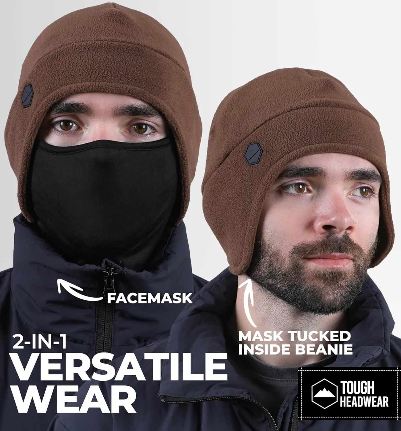 Tough Headwear Skull Cap with Mask Men, Winter Running Gear, Motorcycle Winter Gear, Helmet Liners, Ski Hat, Thermal Beanie