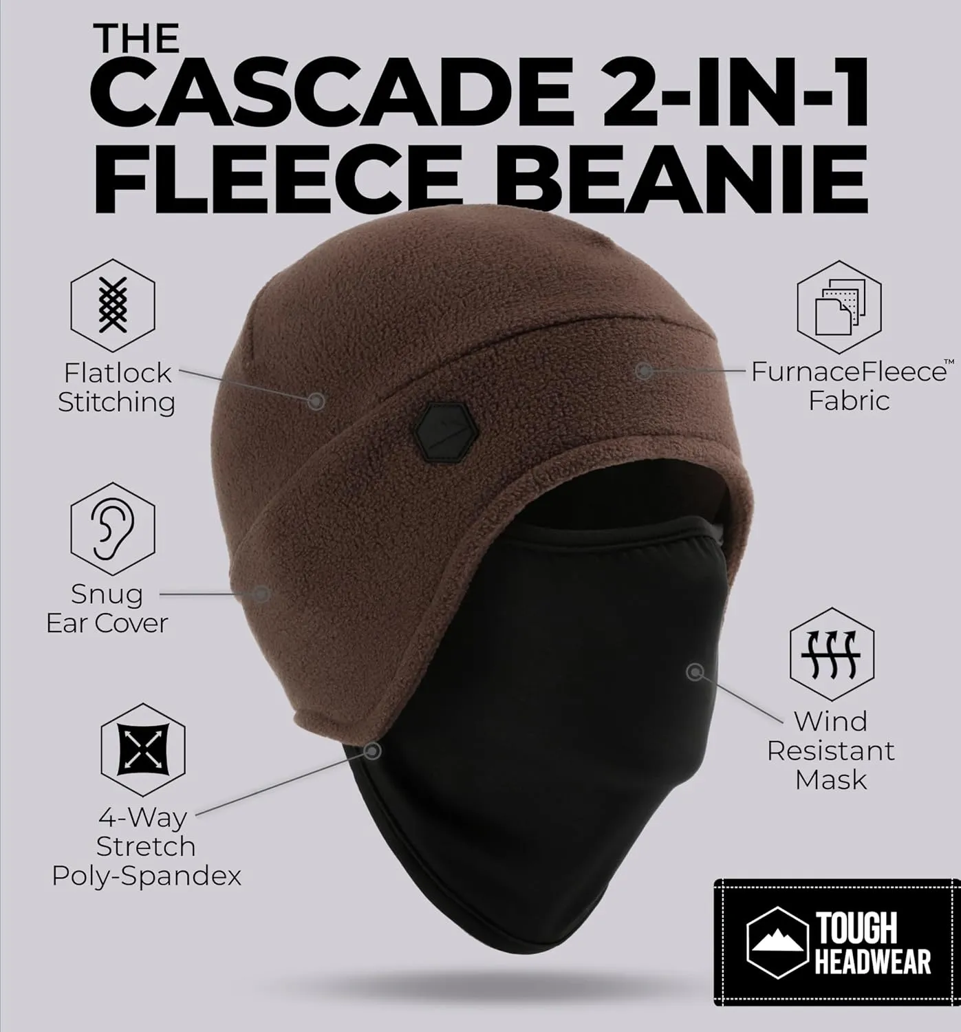 Tough Headwear Skull Cap with Mask Men, Winter Running Gear, Motorcycle Winter Gear, Helmet Liners, Ski Hat, Thermal Beanie