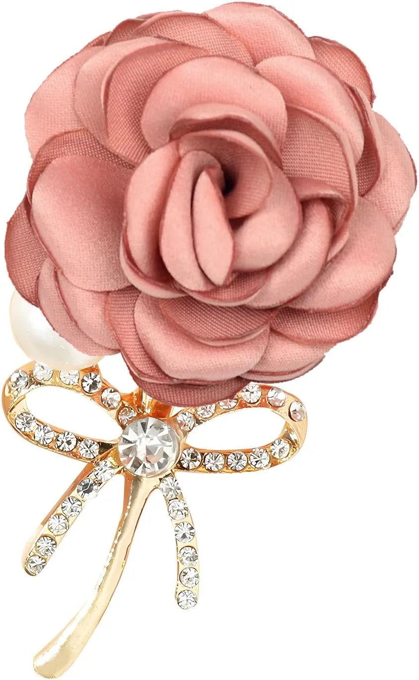 WCRAZYE Elegant Rose Flower Brooch Pin for Women Men Wedding Party Gentleman's Essentials Handmade Crystal Pearl Fabric Flower Lapel Pin Dress Suit Accessories Boutonniere Ideas Gift Valentine's Day