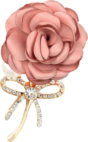 WCRAZYE Elegant Rose Flower Brooch Pin for Women Men Wedding Party Gentleman's Essentials Handmade Crystal Pearl Fabric Flower Lapel Pin Dress Suit Accessories Boutonniere Ideas Gift Valentine's Day