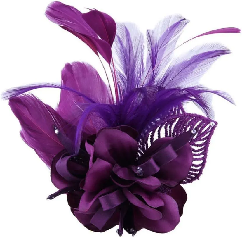 Women's Fascinator Feather Flower Pin Brooch Corsage Bridal Hairband Derby Hat Cocktail Party Wedding