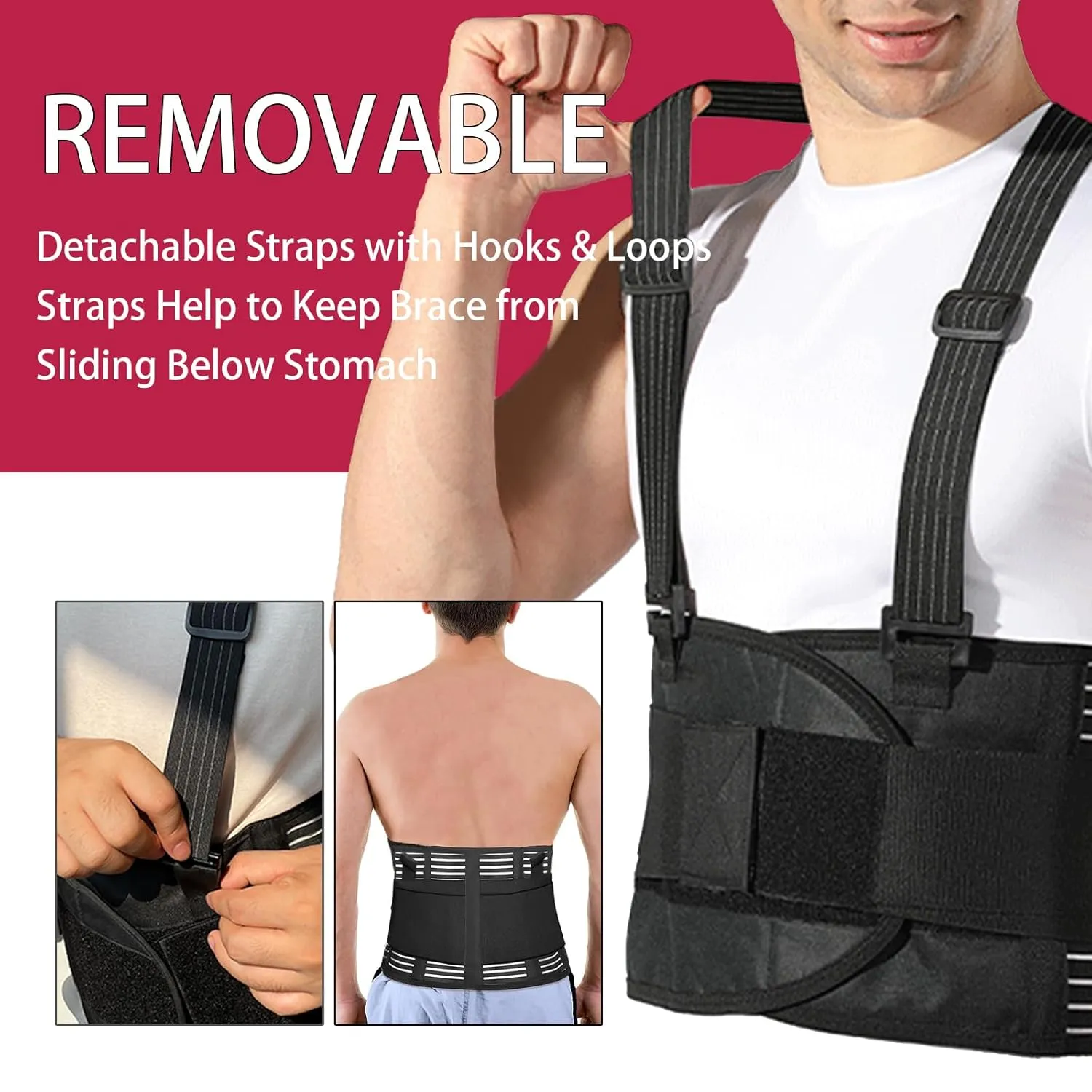 Work Back Brace for Lower Back Pain with Suspenders, Adjustable Lumbar Back Support Belt for Men & Women-Heavy Lifting, Safety Protection, Sciatica Relief (2XL)