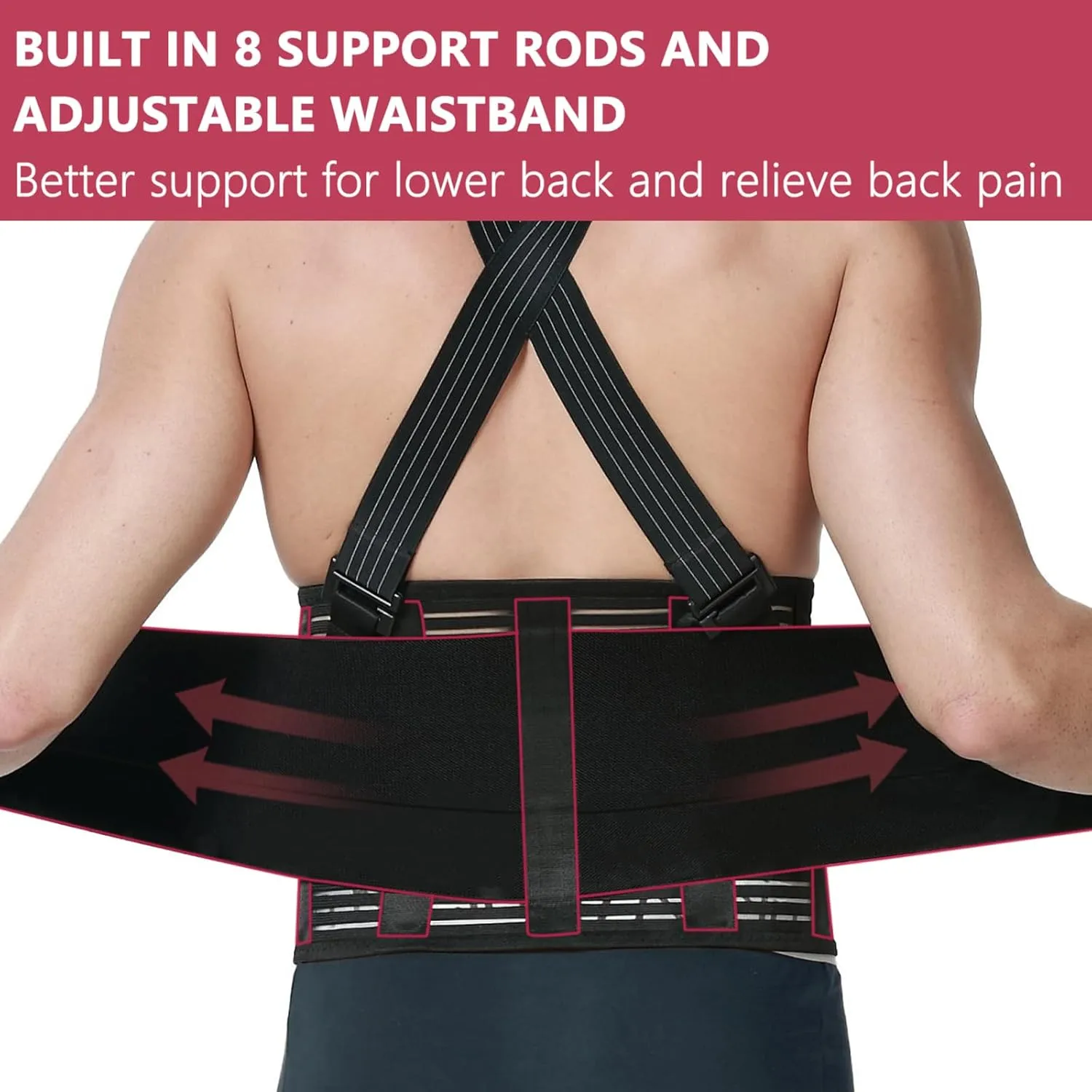 Work Back Brace for Lower Back Pain with Suspenders, Adjustable Lumbar Back Support Belt for Men & Women-Heavy Lifting, Safety Protection, Sciatica Relief (2XL)