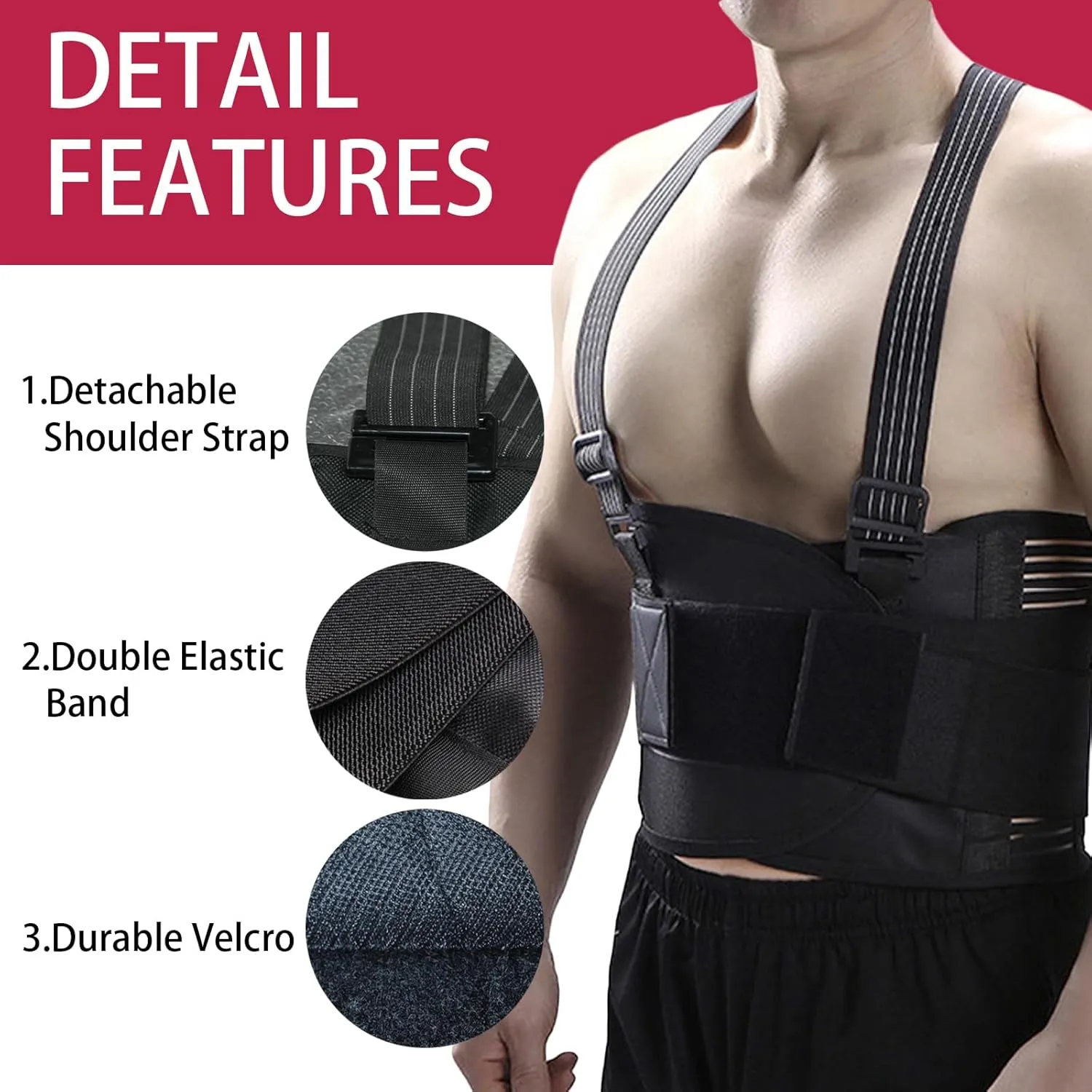 Work Back Brace for Lower Back Pain with Suspenders, Adjustable Lumbar Back Support Belt for Men & Women-Heavy Lifting, Safety Protection, Sciatica Relief (2XL)