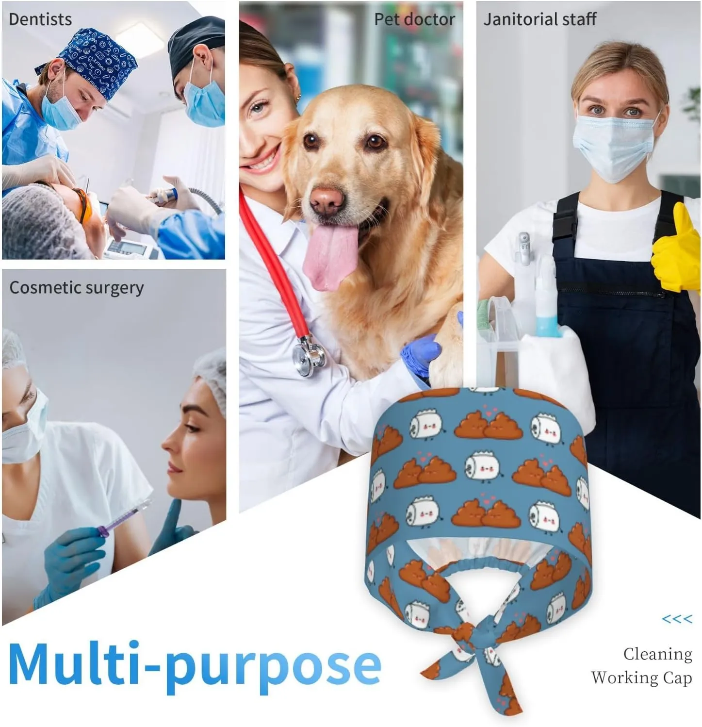 Working Cap Breathable Unisex Women Men Elastic Bandage Tie Back Hats Scrub Nursing Doctor Surgeon Cap