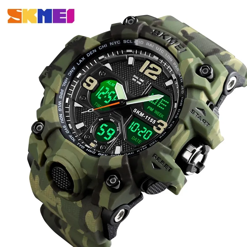 WW1787 SKMEI Sports Camouflage Dual Time PU Belt Watch 1155B