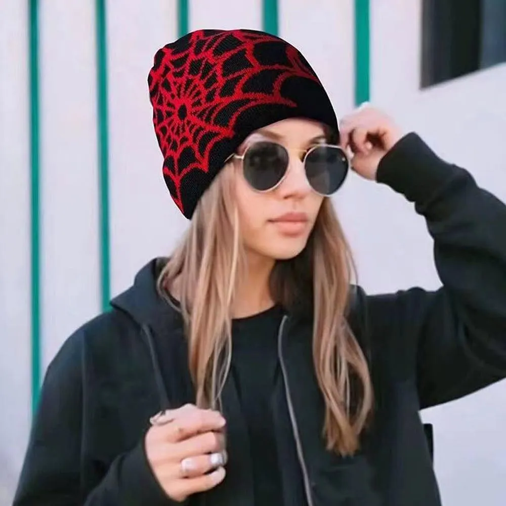 Y2k Spider Beanie Hat Wool Acrylic Knit Skull Cap Winter Warm Streetwear MEA Design Hats for Women Man Teenagers