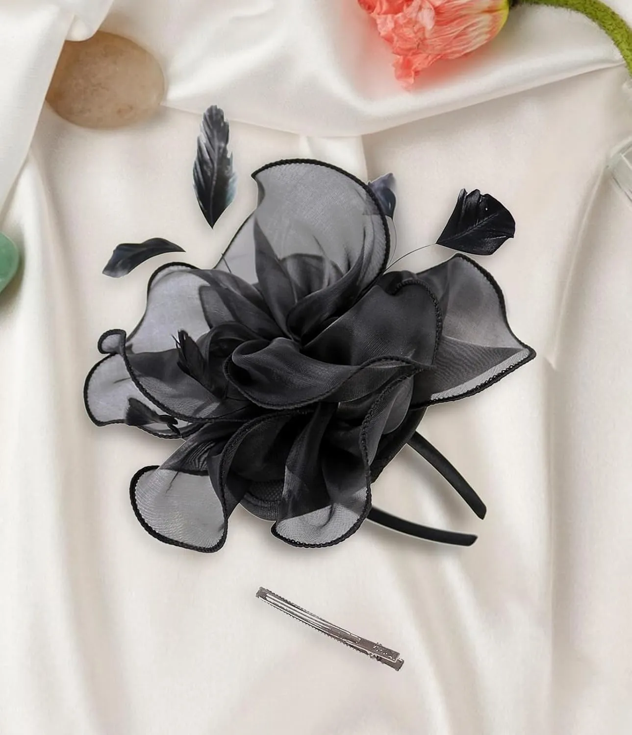 Z&X Sinamay Fascinator Pillbox Hats for Women Feather Flower Church Derby Headband Clip Wedding Tea Party Hat