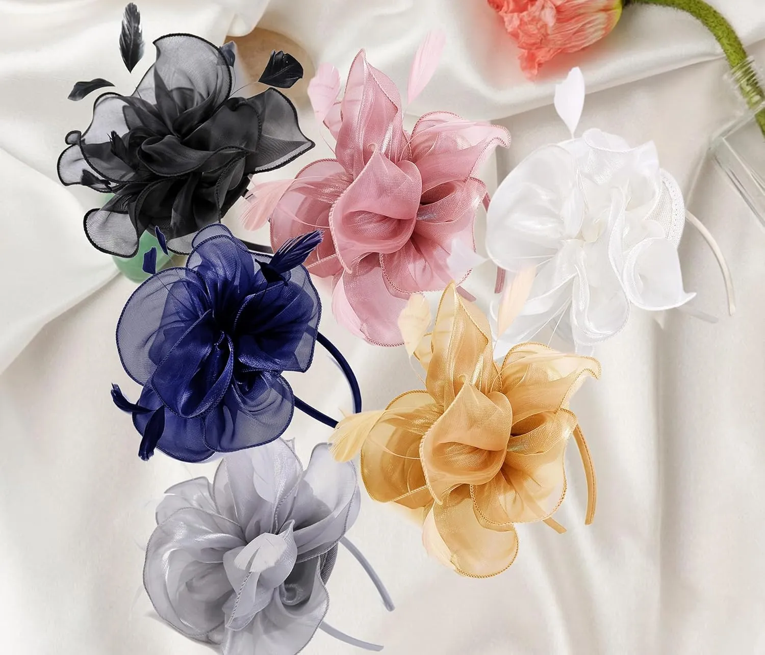 Z&X Sinamay Fascinator Pillbox Hats for Women Feather Flower Church Derby Headband Clip Wedding Tea Party Hat
