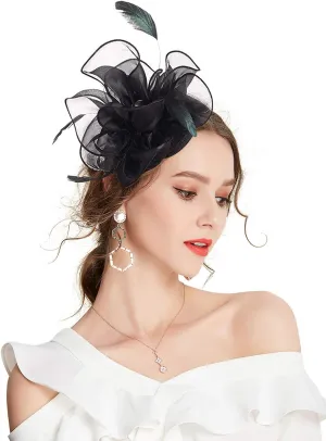 Z&X Sinamay Fascinator Pillbox Hats for Women Feather Flower Church Derby Headband Clip Wedding Tea Party Hat